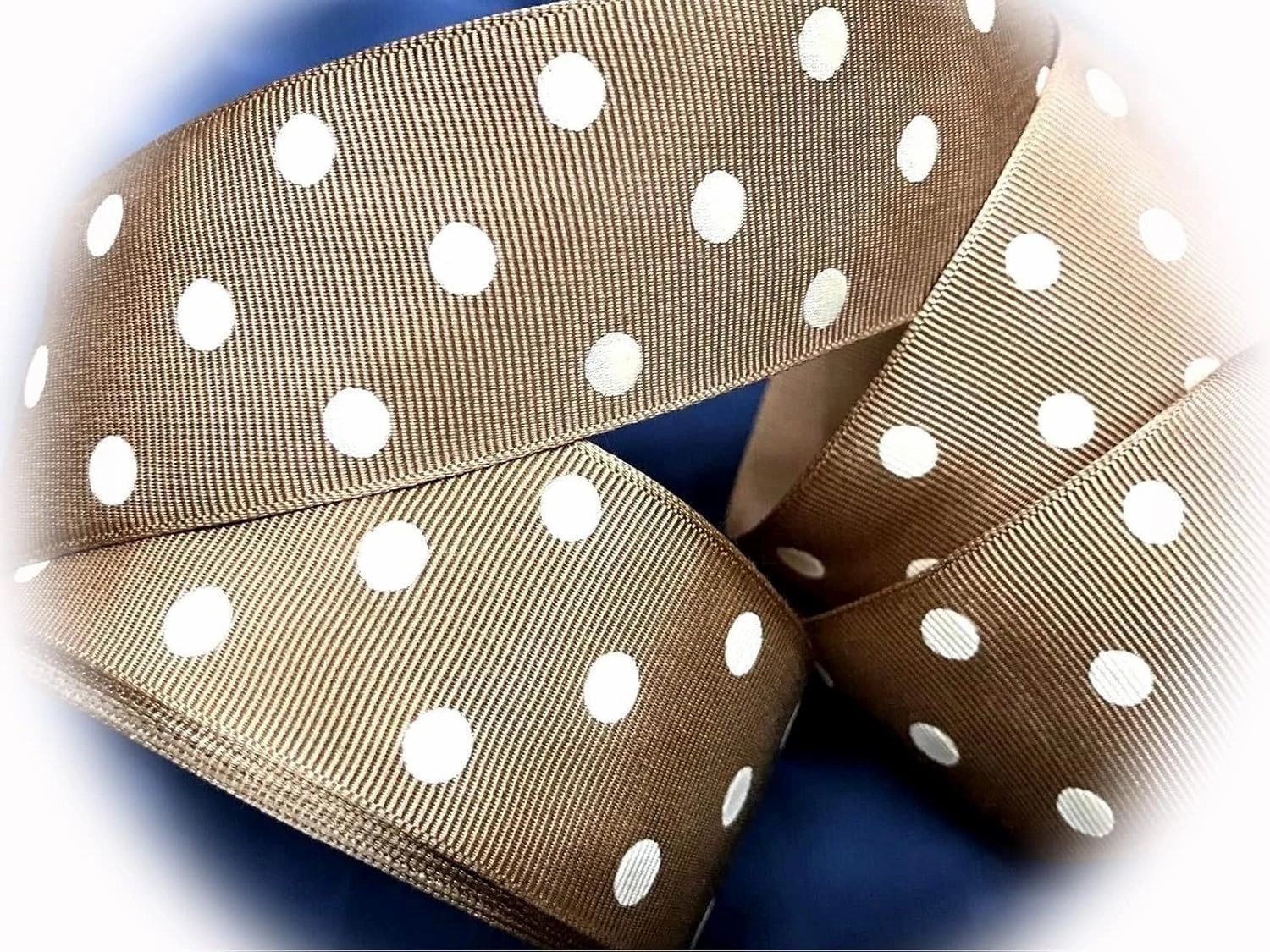 CharmingStuffStore Grosgrain 1.5" Rayon Trim Ribbon Mocha Cream Dots 1yd TR0978MMM