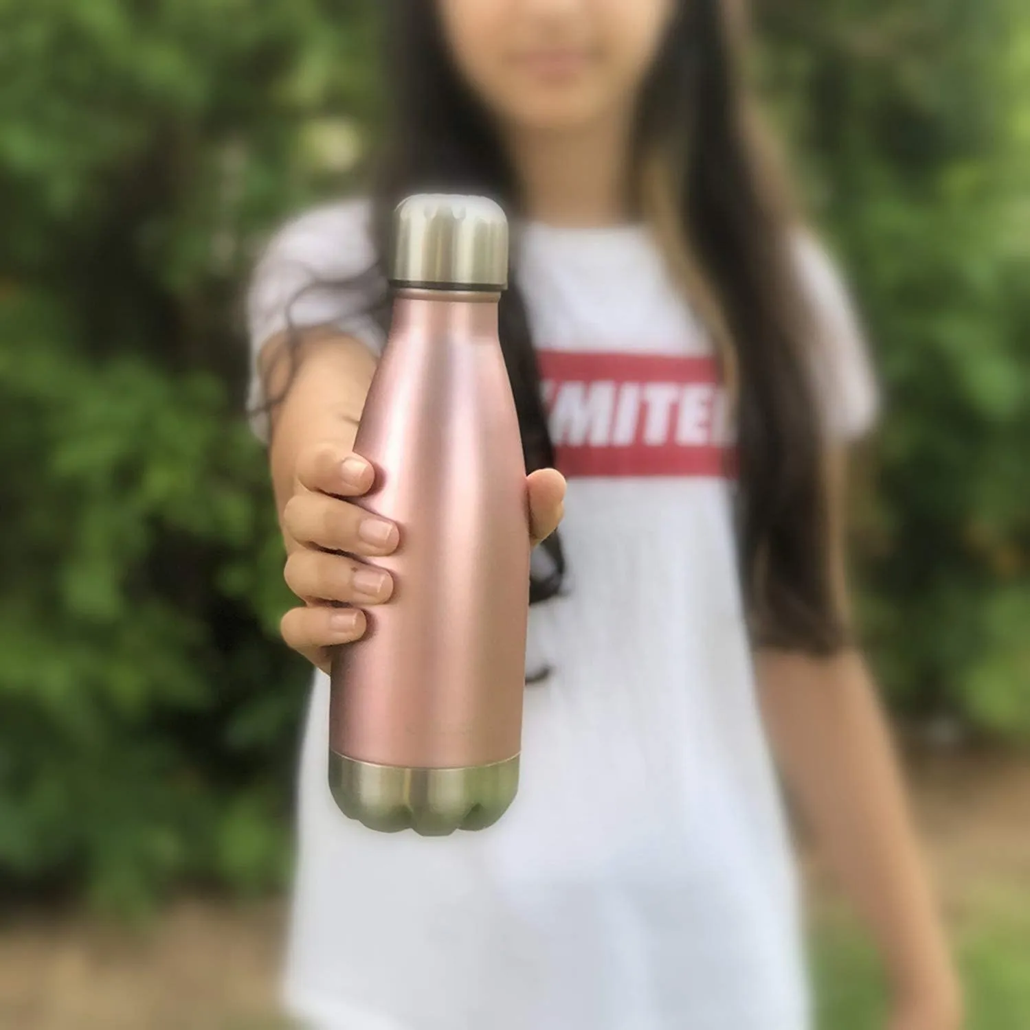CHILLOUT LIFE Stainless Steel 2 Pack Water Bottle for Kids School: 12 oz Double Wall Insulated Cola Bottle Shape for Cold and Warm Drinks, 2 Set (Rose Gold - Aqua Blue)