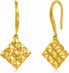 CHOW SANG SANG Dazzling Mirror Gold 999.9 24K Solid Gold Sleek Facet Geometric Drop Earrings for Women 95511E Price-by-Weight Approx. 4.8g Gold