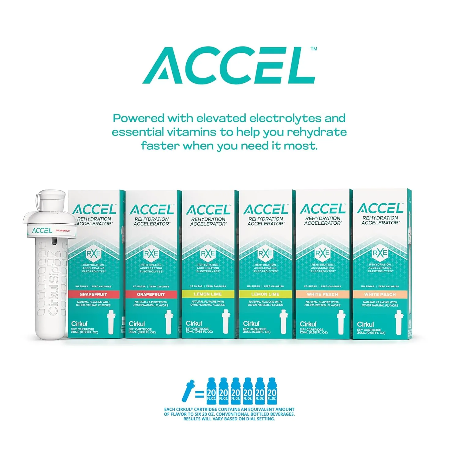 Cirkul Accel Flavor Cartridge Variety Pack, 6-Pack (2 Lemon Lime, 2 White Peach, 2 Grapefruit)