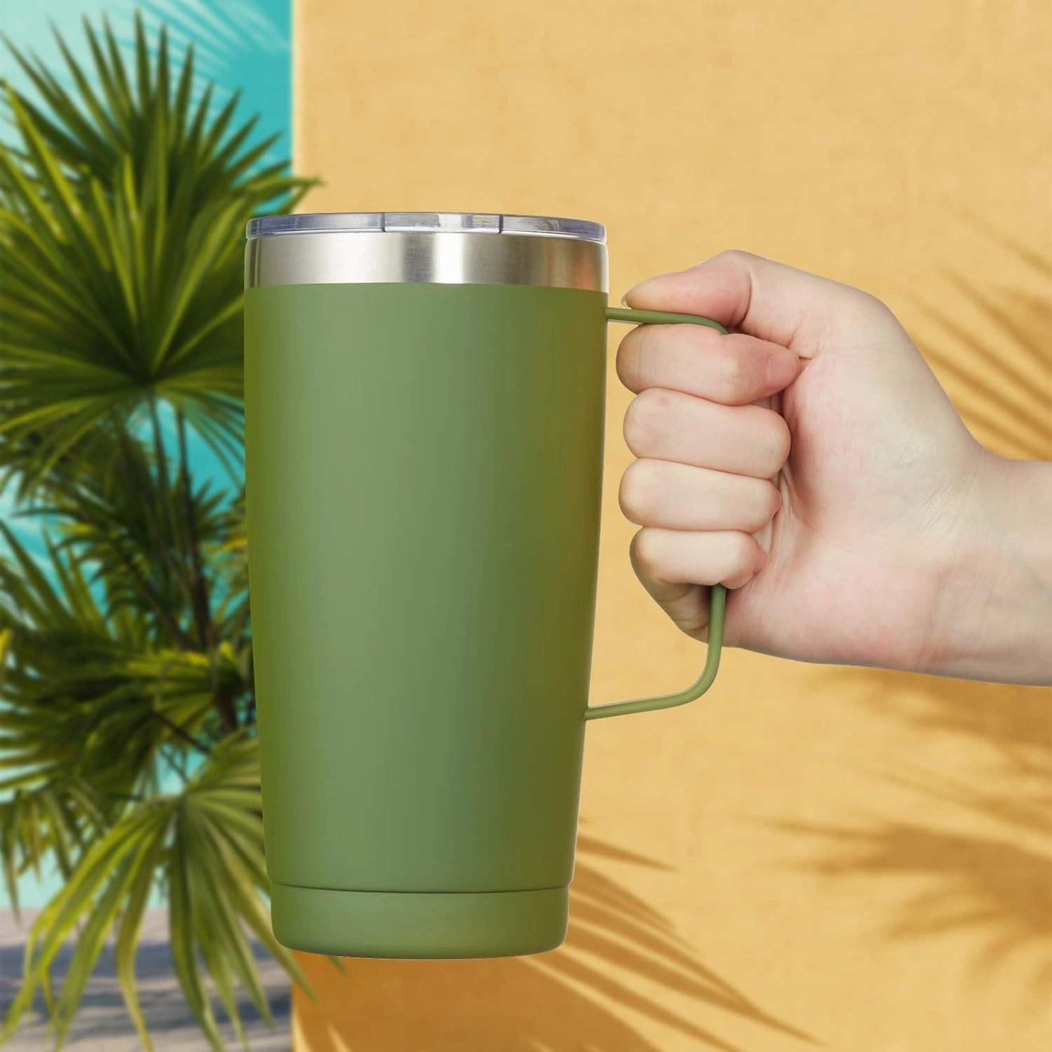 CIVAGO 20 oz Tumbler Mug with Lid and Straw, Insulated Travel Coffee Mug with Handle, Double Wall Stainless Steel Vacuum Coffee Tumbler, Thermal Coffee Cup, Rose Gold