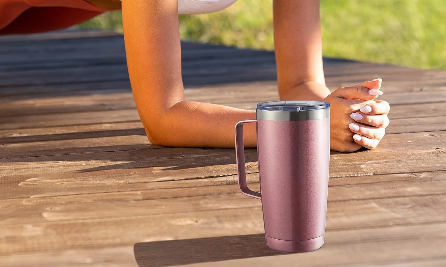 CIVAGO 20 oz Tumbler Mug with Lid and Straw, Insulated Travel Coffee Mug with Handle, Double Wall Stainless Steel Vacuum Coffee Tumbler, Thermal Coffee Cup, Rose Gold