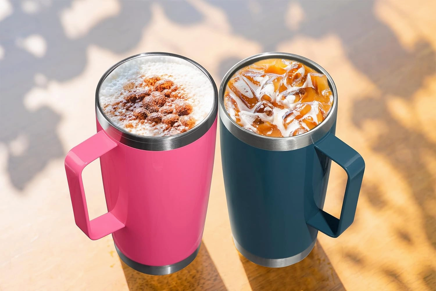 CIVAGO 20 oz Tumbler Mug with Lid and Straw, Insulated Travel Coffee Mug with Handle, Double Wall Stainless Steel Vacuum Coffee Tumbler, Thermal Coffee Cup, Rose Gold