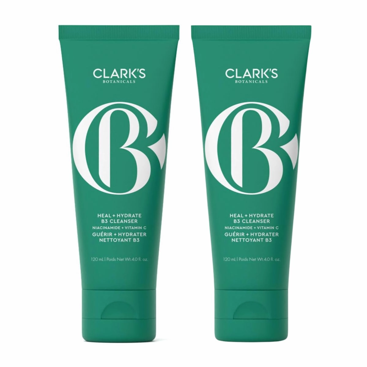 Clark's Botanicals Heal   Hydrate B3 Cleanser, Daily Deep Clean Niacinamide Face Wash with Vitamin C, 4 Oz (Pack of 2)