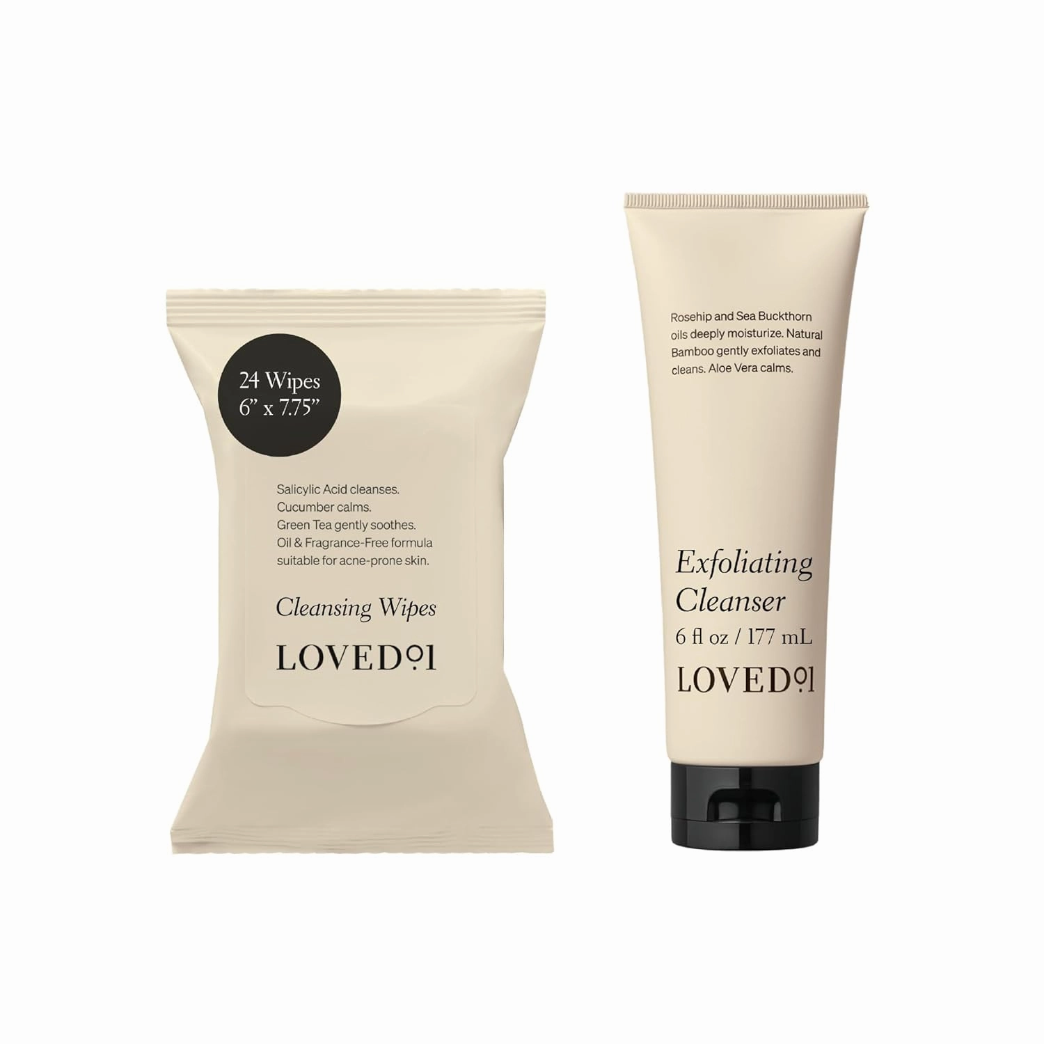 Cleansing & Exfoliating Duo, Salicylic Acid Cleansing Wipes & Hydrating Exfoliating Cleanser Bundle (6 Oz Cleanser & 24-Pack Wipes)