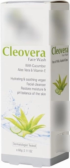 Cleovera & Cucumber facewash, Aloe Vera facewash, Brighter an.d Fresher Sk.in, Tightens The pores, Hydrates The S.kin, removes Dirt & Oil, Healthy & Glowing Sk.in, Suits All S.kin Types 60g.