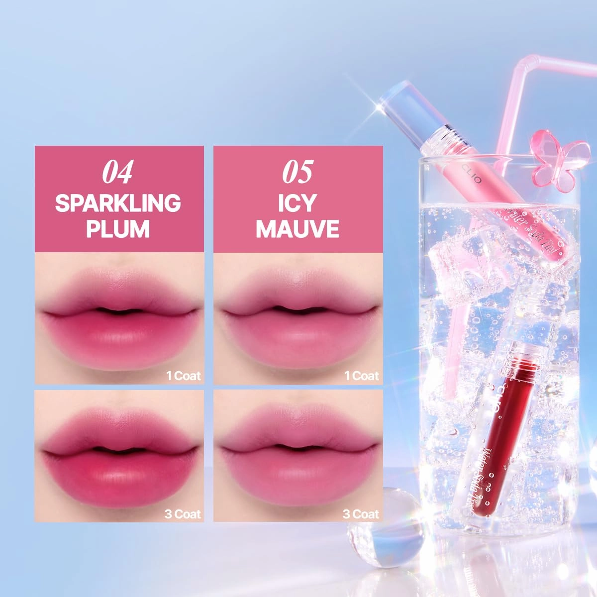 CLIO Water Soda Tint 5 Colors, Korean Lip Stain, High Moisturizing, Strong Hydrating Water Lip Oil, Gloss, Non Sticky Lip Stain, K-Beauty Lips (04 SPARKLING PLUM, One Size)