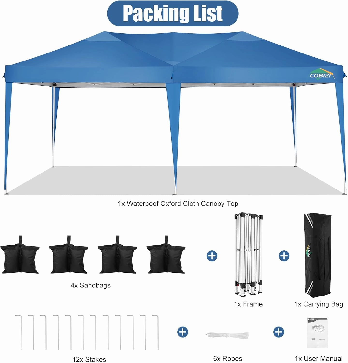 COBIZI Canopy 10x20 Pop Up Canopy Tent 10x20ft Waterproof Party Tent Ez Up Canopy Tents for Parties Wedding Outdoor Commercial Event Gazebo Portable Instant Tent for Backyard Camping Carport, Blue
