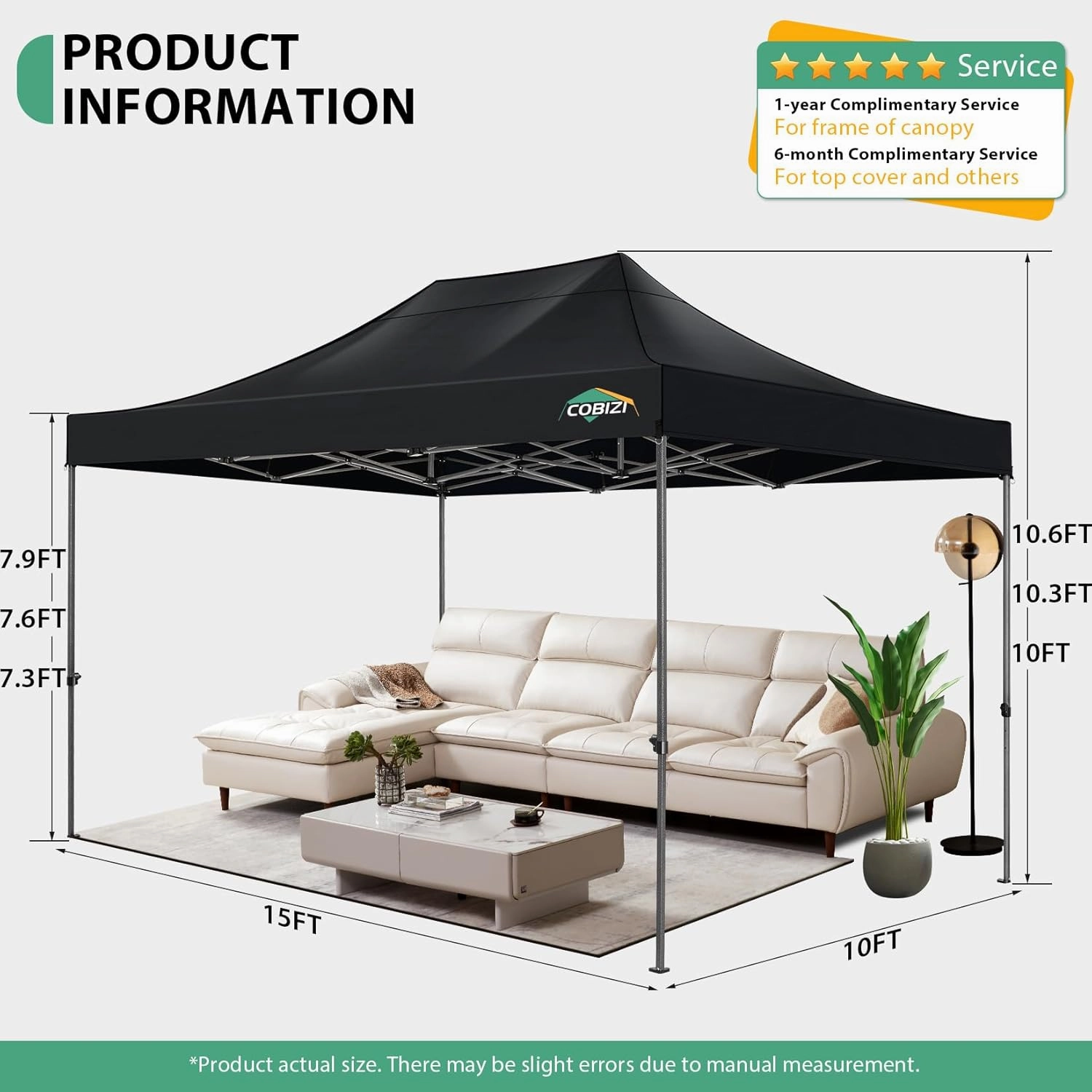 COBIZI Pop up Canopy Tent 10x15 Heavy Duty Gazebo with 4 Sidewalls, UPF 50  All Weather Waterproof Commercial Outdoor Wedding Party Tents Canopy with Handbag, Black
