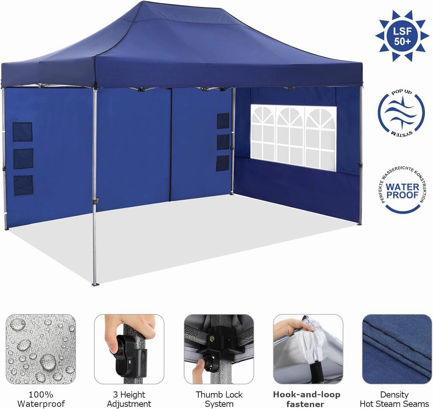 COBIZI Pop up Canopy Tent 10x15 Heavy Duty Gazebo with 4 Sidewalls, UPF 50  All Weather Waterproof Commercial Outdoor Wedding Party Tents Canopy with Handbag, Dark Blue
