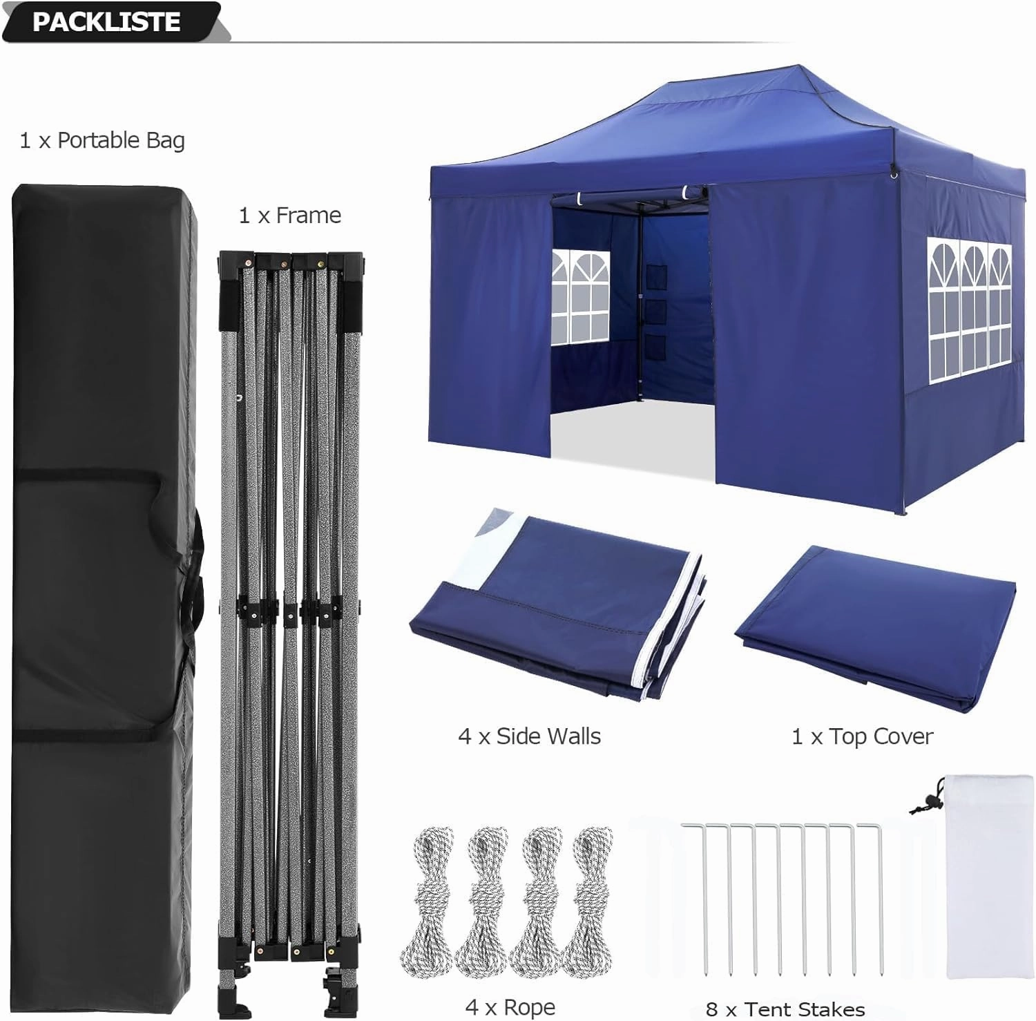 COBIZI Pop up Canopy Tent 10x15 Heavy Duty Gazebo with 4 Sidewalls, UPF 50  All Weather Waterproof Commercial Outdoor Wedding Party Tents Canopy with Handbag, Dark Blue