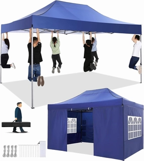 COBIZI Pop up Canopy Tent 10x15 Heavy Duty Gazebo with 4 Sidewalls, UPF 50  All Weather Waterproof Commercial Outdoor Wedding Party Tents Canopy with Handbag, Dark Blue