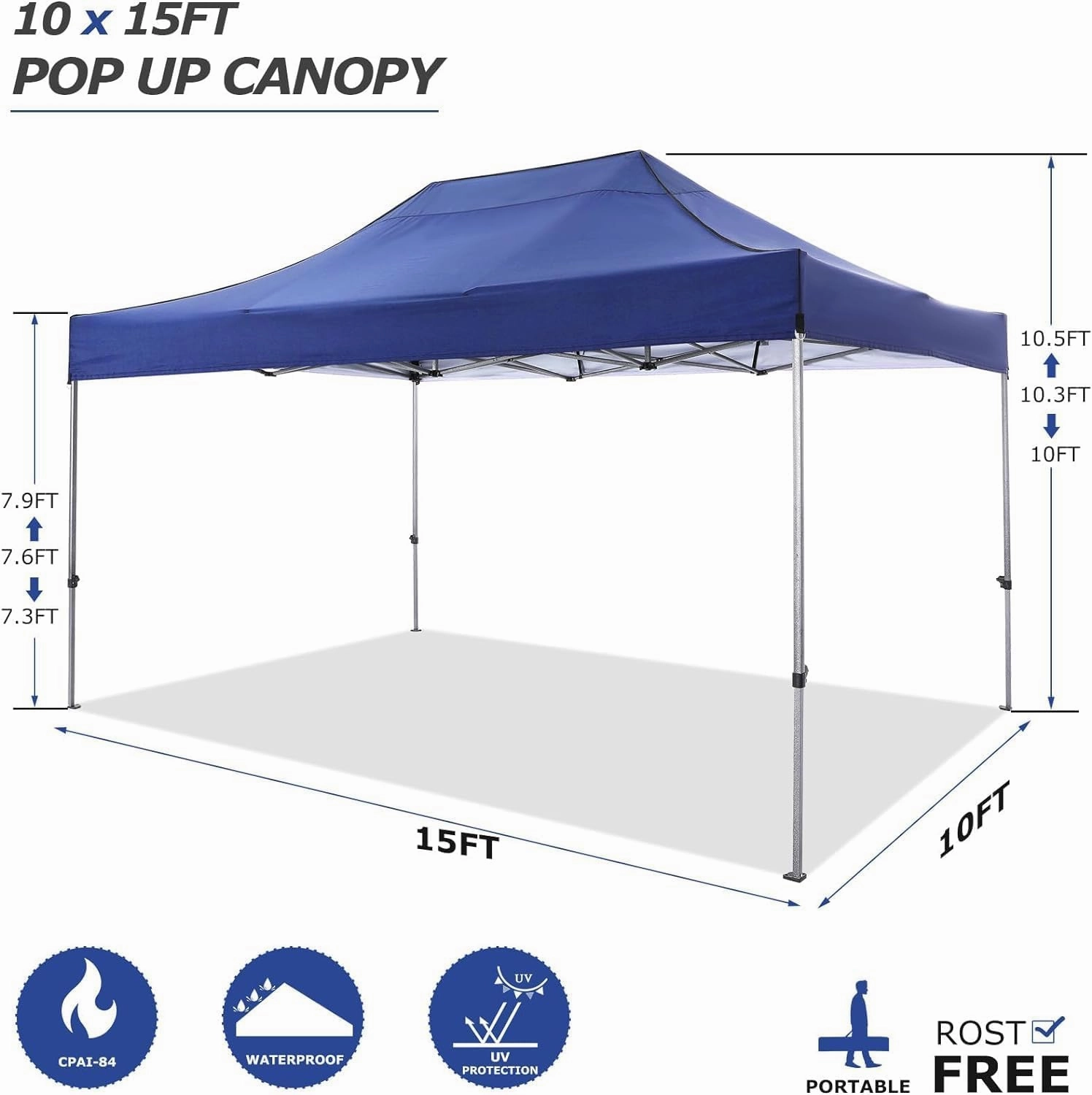 COBIZI Pop up Canopy Tent 10x15 Heavy Duty Gazebo with 4 Sidewalls, UPF 50  All Weather Waterproof Commercial Outdoor Wedding Party Tents Canopy with Handbag, Dark Blue