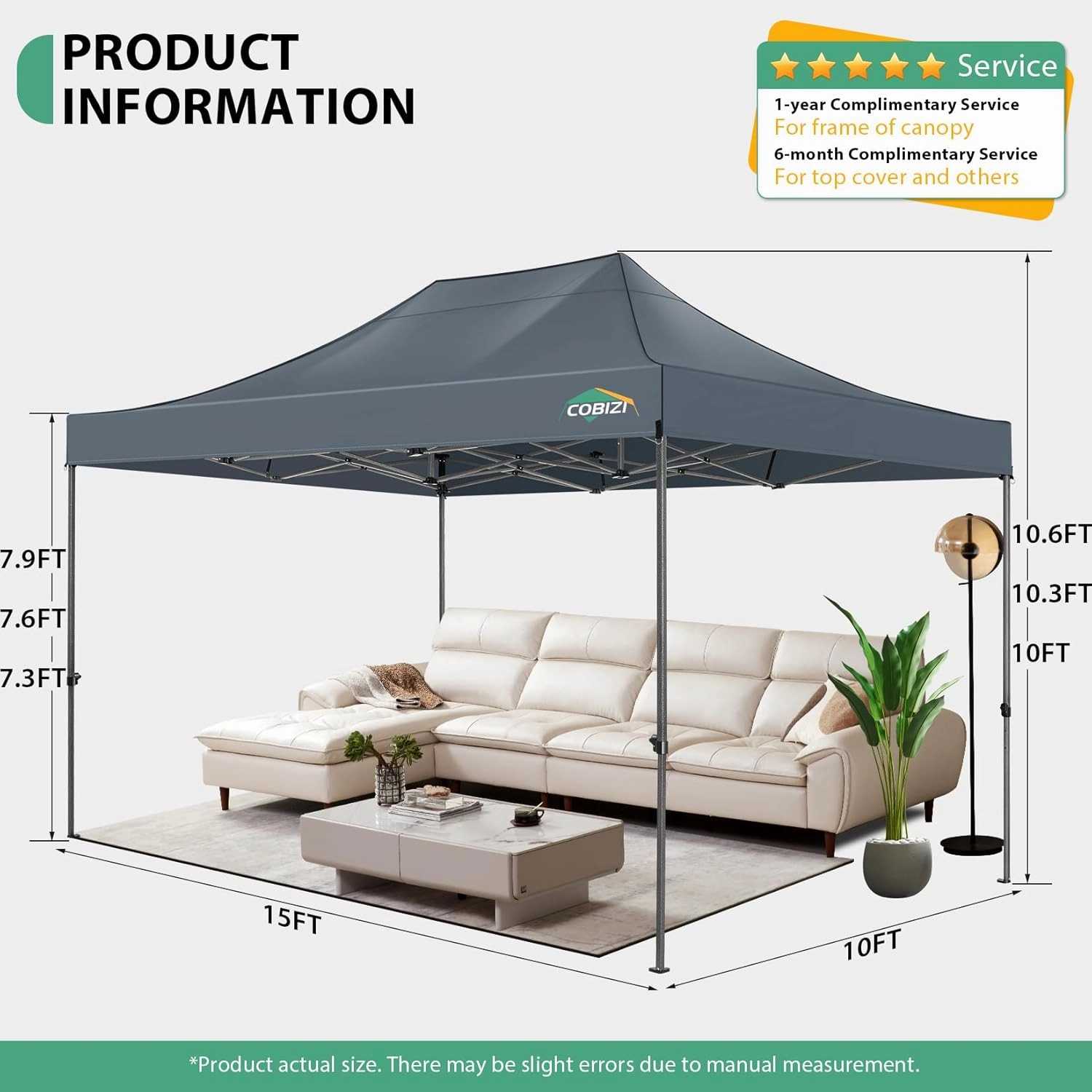 COBIZI Pop up Canopy Tent 10x15 Heavy Duty Gazebo with 4 Sidewalls, UPF 50  All Weather Waterproof Commercial Outdoor Wedding Party Tents Canopy with Handbag, Gray