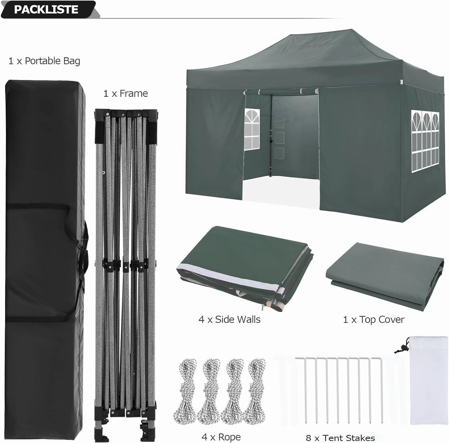COBIZI Pop up Canopy Tent 10x15 Heavy Duty Gazebo with 4 Sidewalls, UPF 50  All Weather Waterproof Commercial Outdoor Wedding Party Tents Canopy with Handbag, Gray