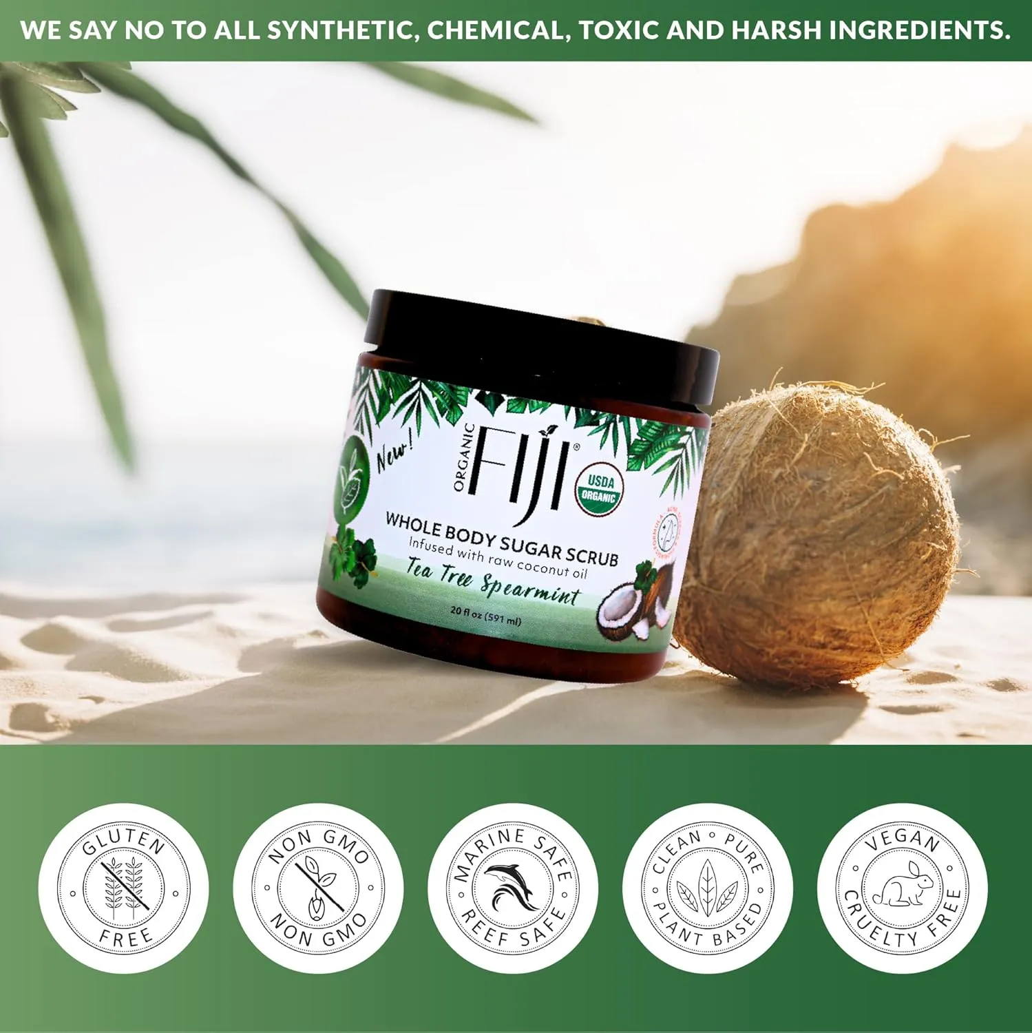 Coconut Oil Infused Sugar Scrub for Face & Body 20-Ounces (20 Ounce (Pack of 1), Tea Tree Spearmint)