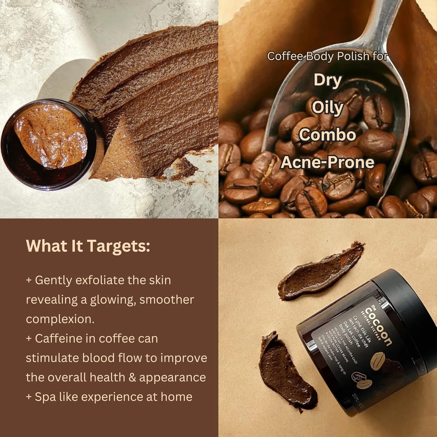 Cocoon Dak Lak Face Polish, Body Polish & Body Butter Combo. 100% Vegan Exfoliating Scrub for Smooth & Glowing Skins | Reduce Stretch Marks, Acne & Cellulite | Gift for Coffee Lovers (6.76 fl oz each)