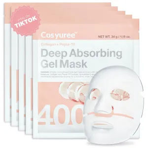 Collagen Deep Absorbing Hydrogel Mask (50g x 5ea) Korean Collagen Face Mask for Deep Hydration, Skin Firming, & Rejuvenation, Overnight Hydrating Gel with Pepta-18