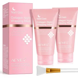 Collagen Night Wrapping Mask, (2pcs)Overnight Collagen Face Mask for Women, Elasticity & Hydration, Natural Ingredients for Firmer Skin, Reduces Sagging & Dullness, Anti aging Skin Treatment