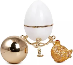 Collectible First Hen Imperial Faberge Egg Jewelry Box White Gold Easter Egg Made in Russia Trinket Box Hinged with Rich Enamel Jewelry Boxes Russian Gift for Home Decor