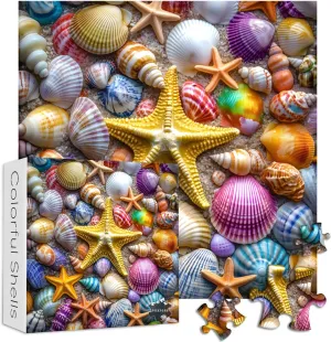 Colorful Seashell Puzzles for Adults 1000 Piece, PICKFORU Summer Beach Seaside Puzzle Starfish Conch, Difficult Challenging Unique Ocean Theme