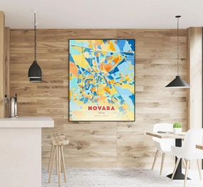 Colorful Poster of NOVARA ITALY Blue Orange Italia | 11x17 12x18 16x24 24x36 Maximal Unframed Wall Art | City Traveler Print for Gift | Maximalist Home Office Decor