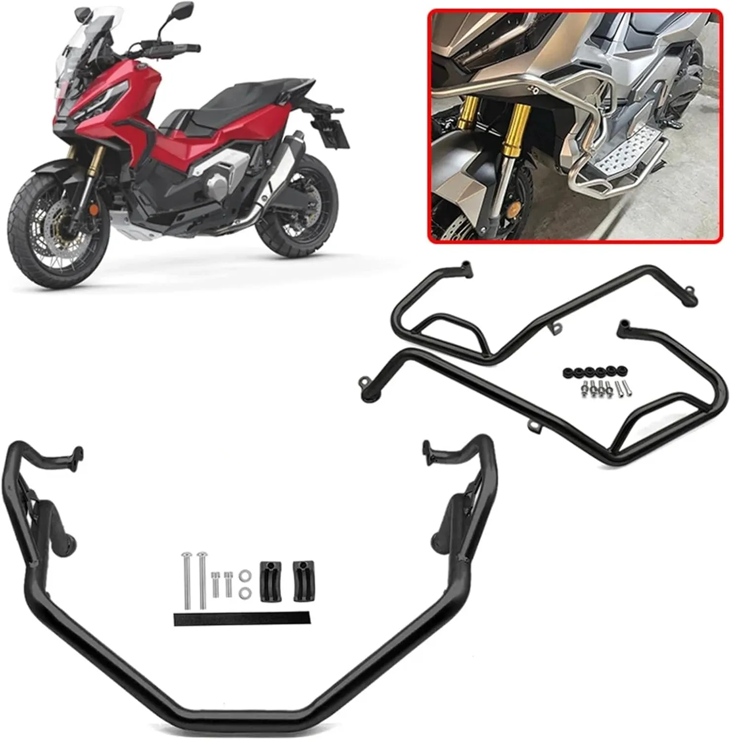Compatible with H-onda X-ADV750 2021-2024 Motorcycle 304 Stainless Steel Engine Tank Guard Highway Crash Bars Bumper Stunt Cage Protector(Lower Black Only)