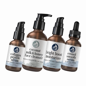 Complete Skincare Set: Peptide Collagen Serum, Milk & Honey Cleanser, Bright Boost Moisturizer & Retinol Face Serum