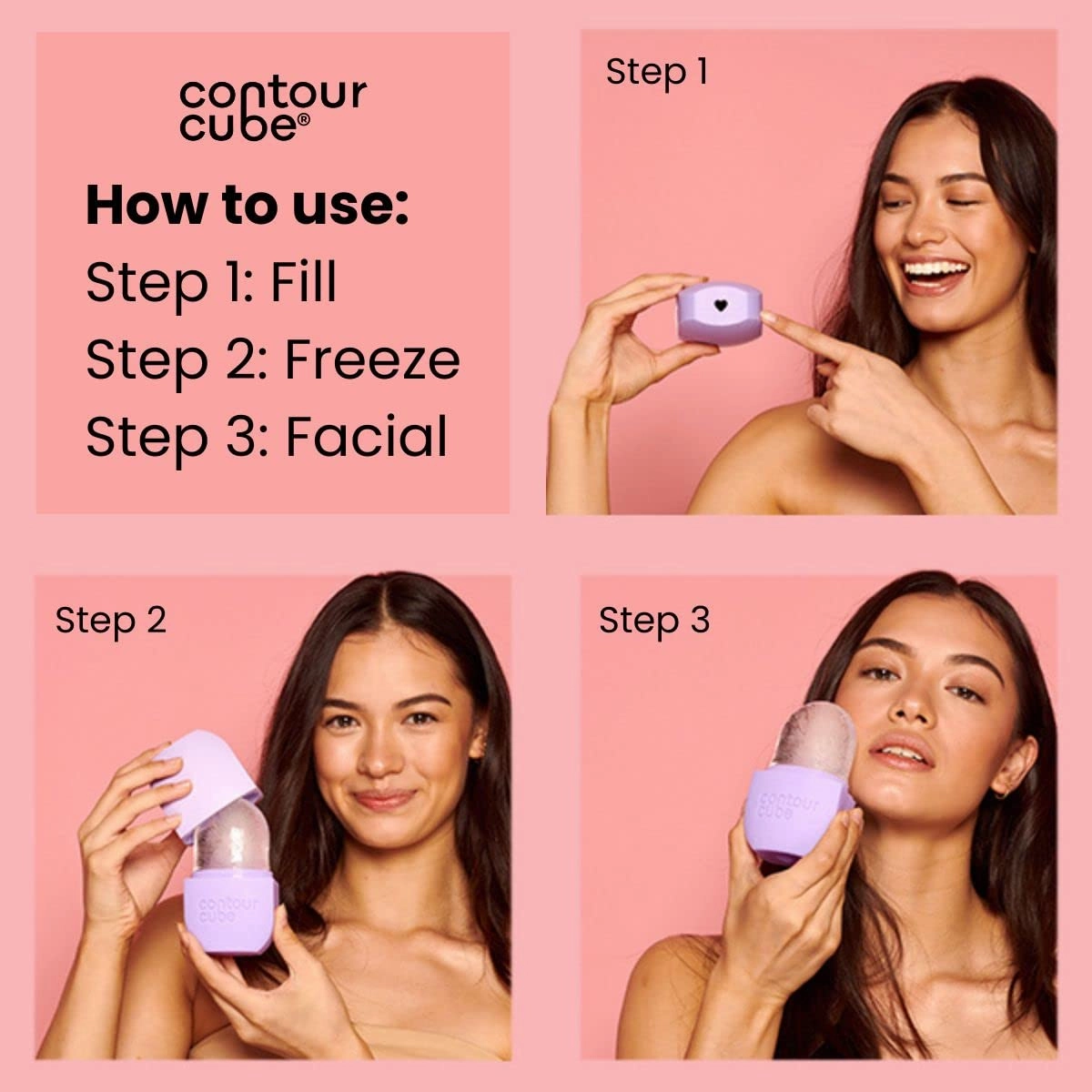 Contour Cube Mini - Revolutionary Ice Roller for Sculpting & De-Puffing - Face Ice Roller & Massager - Ice Mold for Face - Compact Skin Care Tools for Daily Skincare & Travel - Original Pink