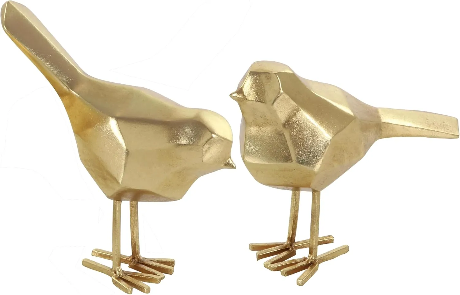 CosmoLiving by Cosmopolitan Polystone Bird Decorative Sculpture Home Decor Statues with Origami Accents, Set of 2 Accent Figurines 7", 8"H, Gold