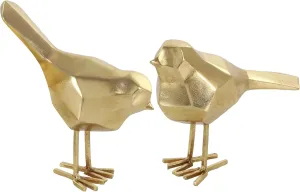 CosmoLiving by Cosmopolitan Polystone Bird Decorative Sculpture Home Decor Statues with Origami Accents, Set of 2 Accent Figurines 7", 8"H, Gold