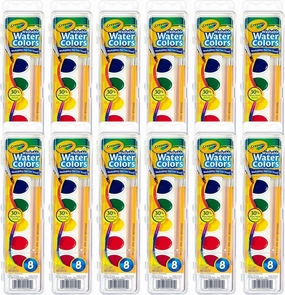 Crayola Washable Watercolor Paint Sets for Kids (12ct), Bulk Arts & Crafts Supplies, 8 Paint Colors, Brush Included, Easter Basket Essentials & Gifts