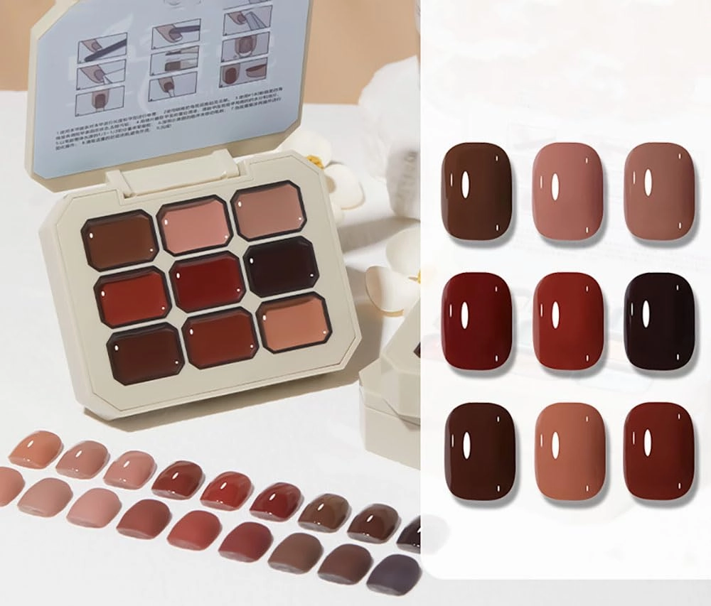 Creamy Colorful Nail Polish Set,Versatile Summer Colors Nine-Square Grid Solid Gel Glue Nail Polish,Long Lasting Solid Nail Polish Palette for Women/Girls/Friend DIY Home (02#, 3g* 9pcs)