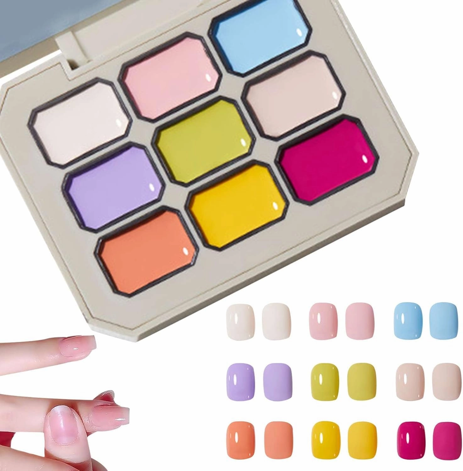 Creamy Colorful Nail Polish Set,Versatile Summer Colors Nine-Square Grid Solid Gel Glue Nail Polish,Long Lasting Solid Nail Polish Palette for Women/Girls/Friend DIY Home (02#, 3g* 9pcs)