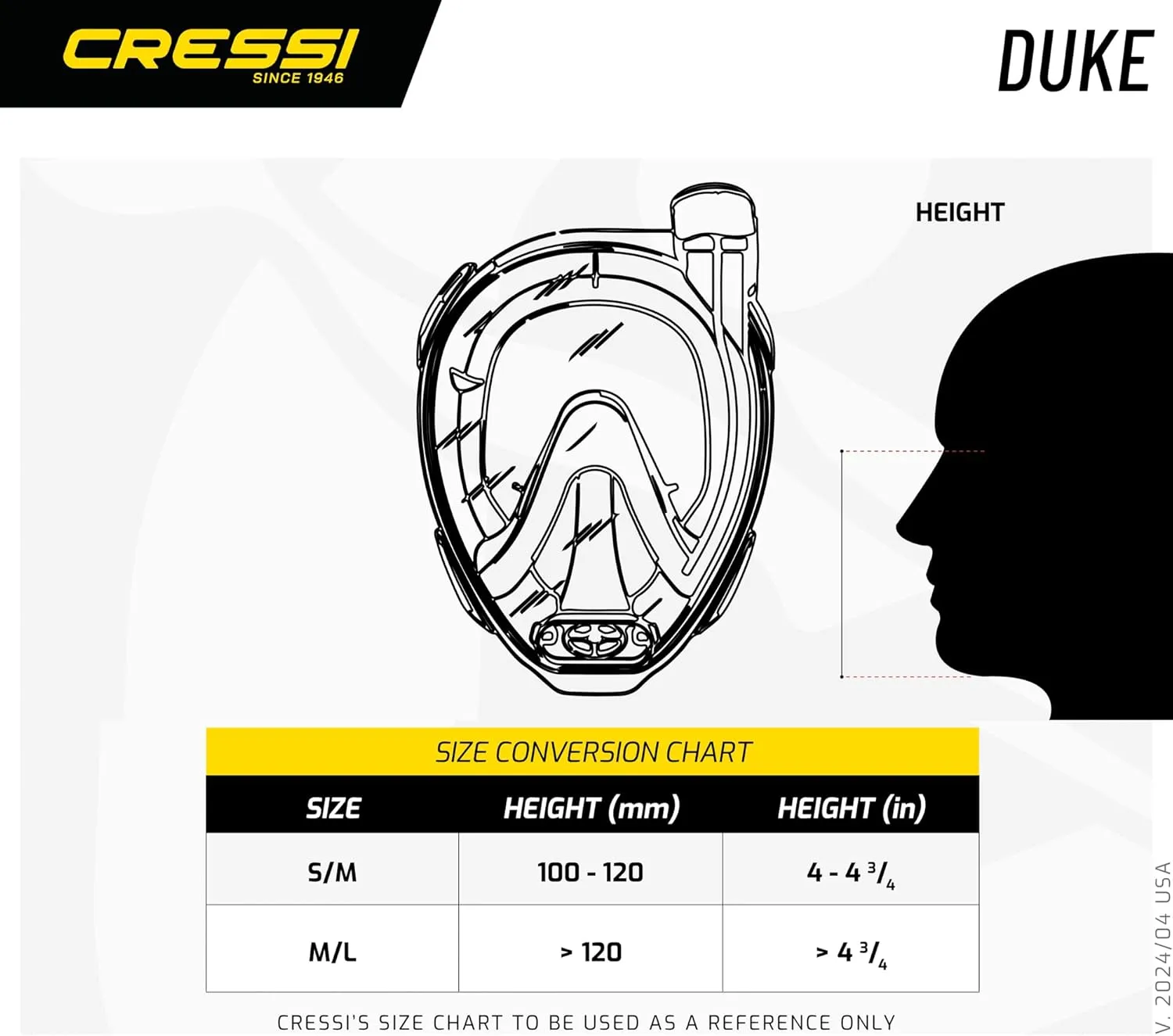 Cressi Adult Snorkeling Full Face Mask - Wide Clear View, Anti-Fog System - Easy Breathing: Safety First - New 2019 - Duke Dry: Designed in Italy: Quality Since 1946