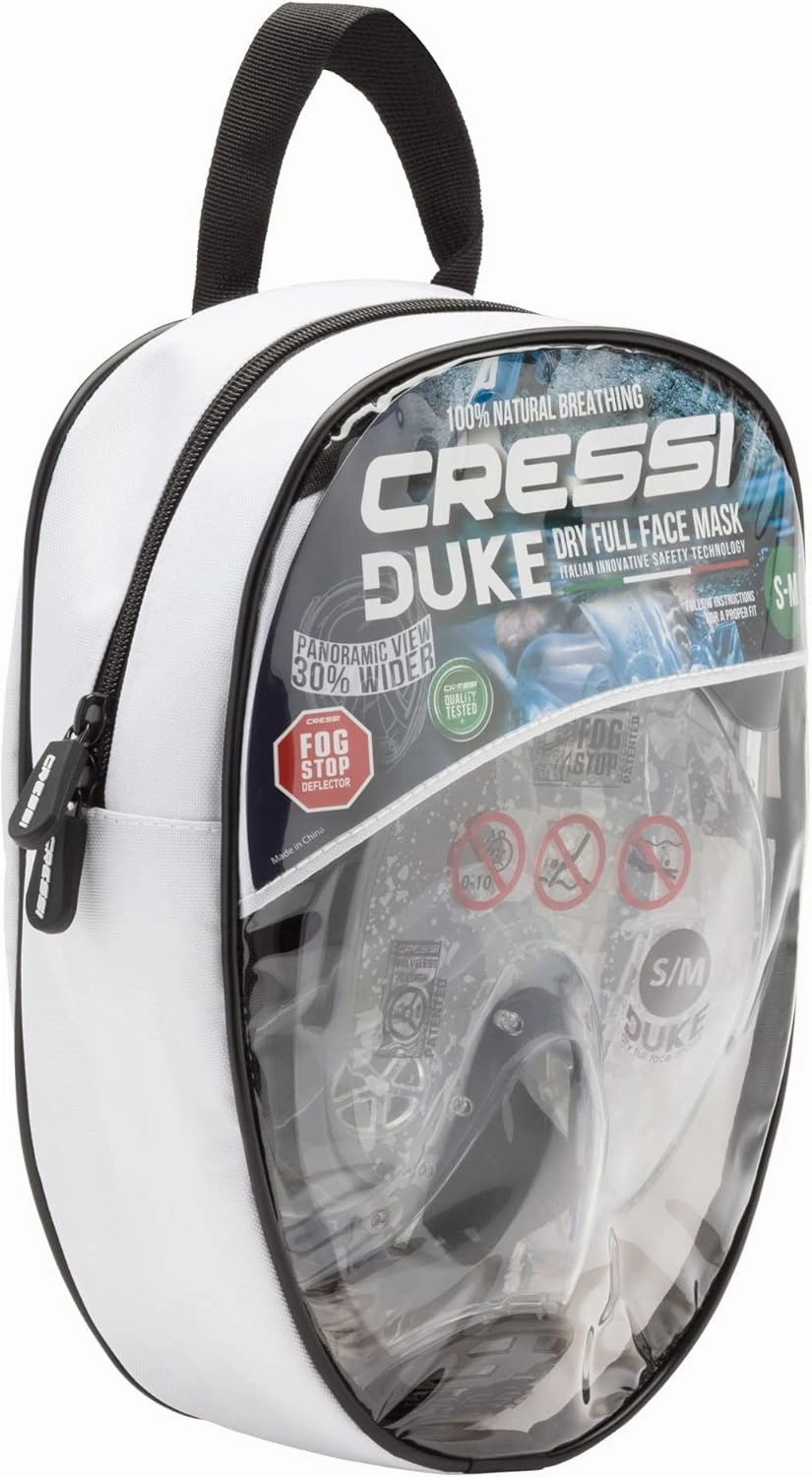 Cressi Adult Snorkeling Full Face Mask - Wide Clear View, Anti-Fog System - Easy Breathing: Safety First - New 2019 - Duke Dry: Designed in Italy: Quality Since 1946
