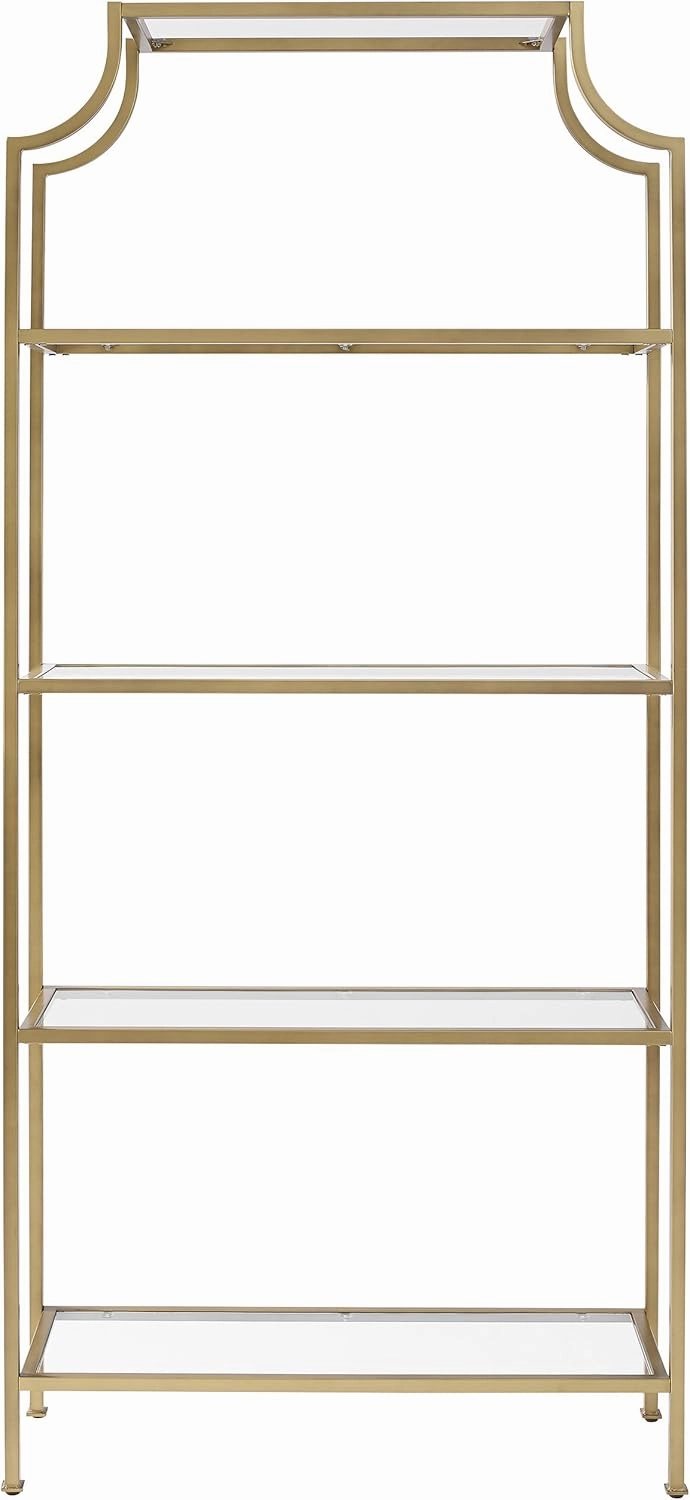 Crosley Furniture Aimee Bookshelf with Glass Shelves, Bookcase Storage, Gold and Glass