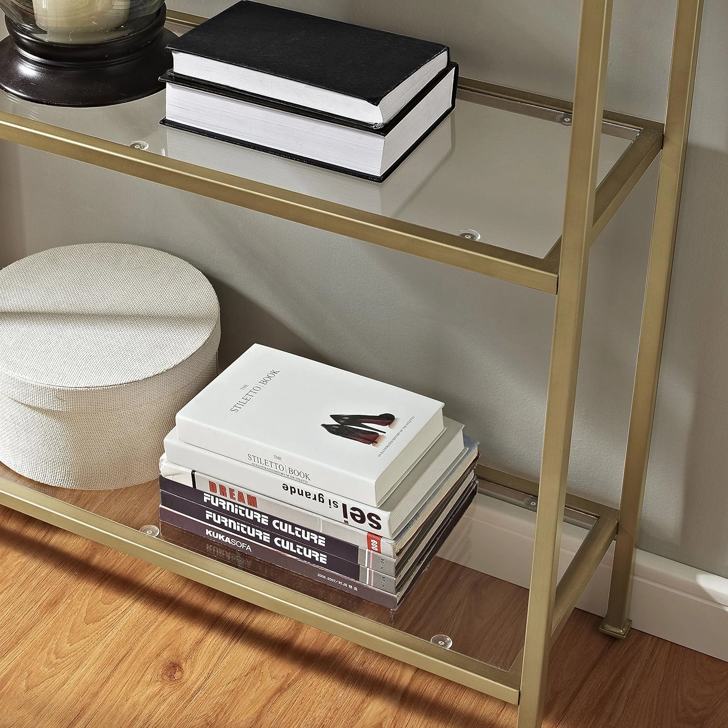 Crosley Furniture Aimee Bookshelf with Glass Shelves, Bookcase Storage, Gold and Glass