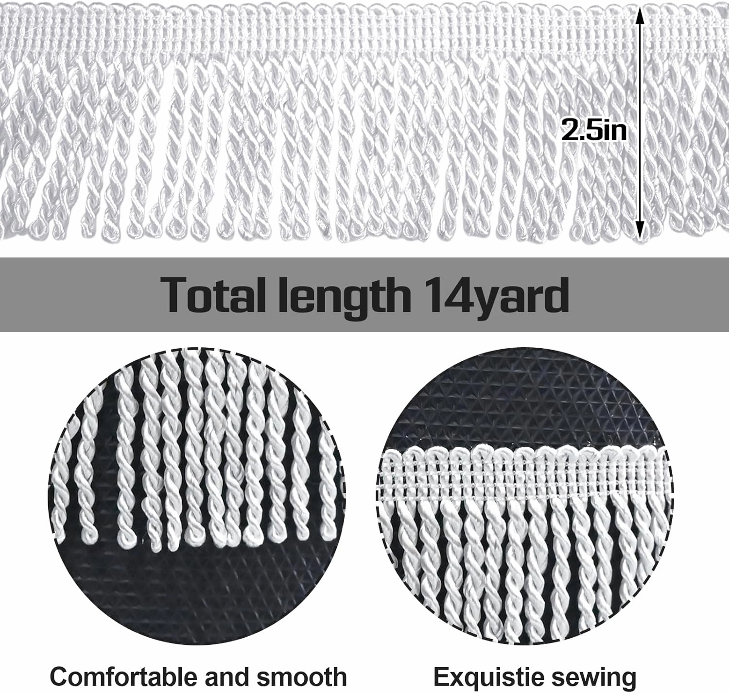 Curtain Fringes Bullion Fringe Trim 14 Yard x 2.5 Inches Fabric Trims and Embellishments Curtain Weights Fringes Sewing DIY Decoration for Curtain Sofa Cushions Lampshades Clothes (White)