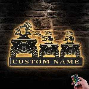 Custom Father Daughter Quad Biker Metal Wall Art with LED Light, Personalized Dirt Bike Name Sign, Home Decor, All Terrain Vehicle ATV 4 Wheel Sign, Bedroom Living Room Decoration