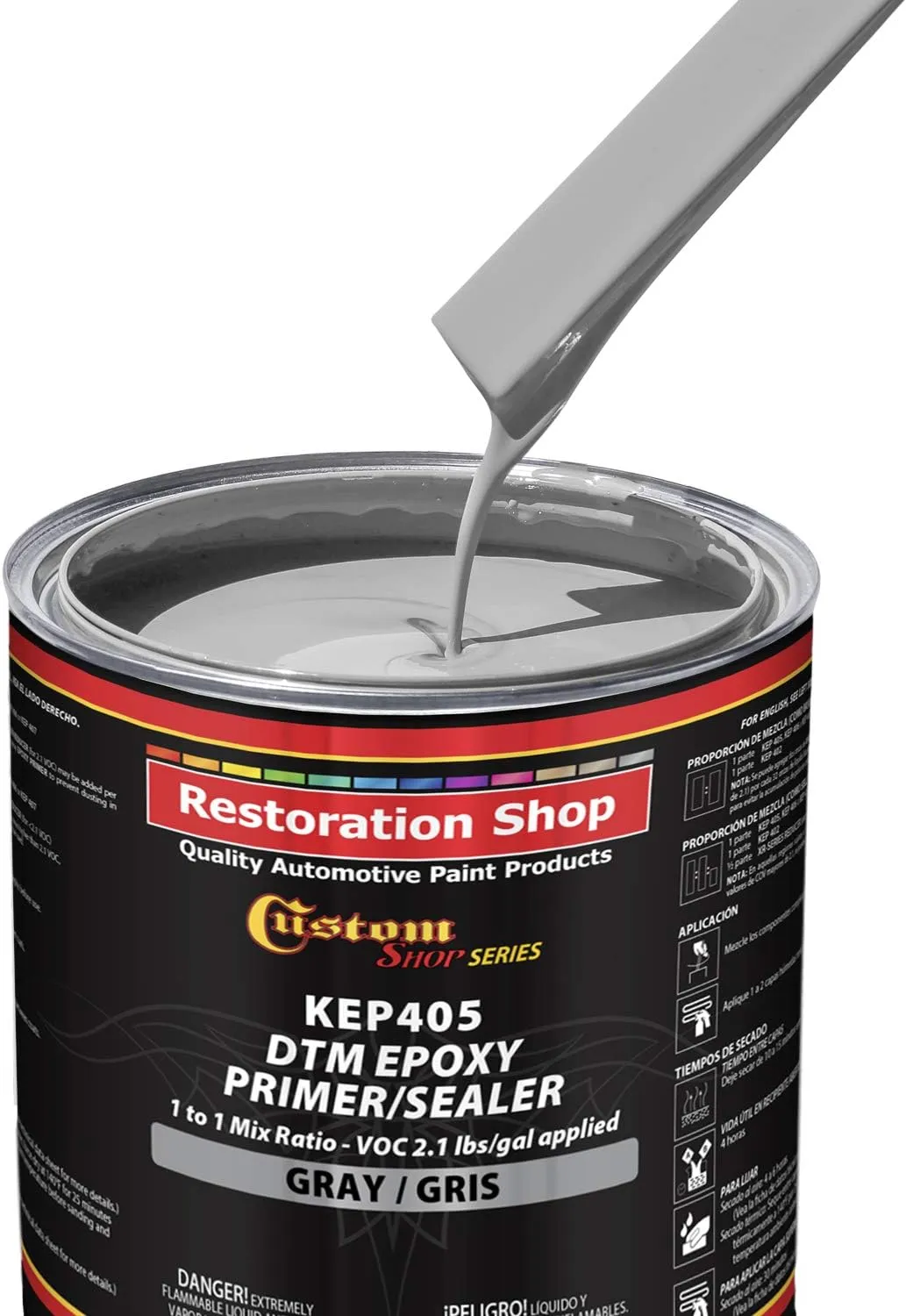 Custom Shop - Gray Epoxy Primer/Sealer 2.1 VOC (1 Quart Kit) Anti-Corrosive DTM High-Performance Primer for Automotive and Industrial use Kit = 1 Pint Epoxy Primer  1 Pint. Epoxy HDR. (1-1 Mix)