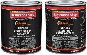 Custom Shop - Gray Epoxy Primer/Sealer 2.1 VOC (1 Quart Kit) Anti-Corrosive DTM High-Performance Primer for Automotive and Industrial use Kit = 1 Pint Epoxy Primer  1 Pint. Epoxy HDR. (1-1 Mix)