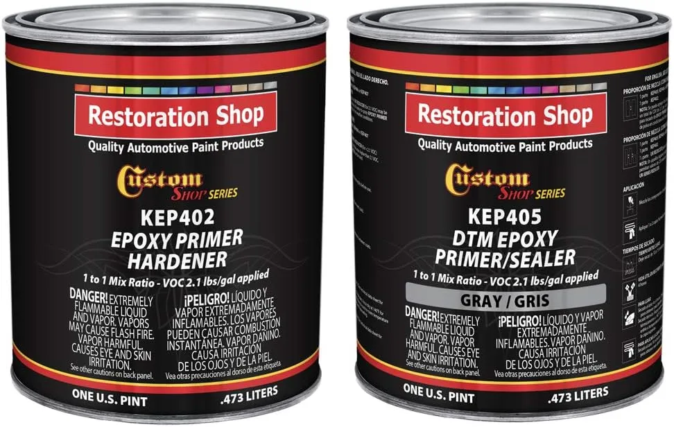 Custom Shop - Gray Epoxy Primer/Sealer 2.1 VOC (1 Quart Kit) Anti-Corrosive DTM High-Performance Primer for Automotive and Industrial use Kit = 1 Pint Epoxy Primer  1 Pint. Epoxy HDR. (1-1 Mix)