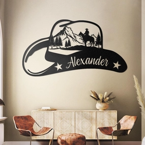 Custom Cowboy Metal Name Sign, Metal Cowboy Wall Art, Vintage Western Cowboy Decor, Personalized Last Name Sign, Outdoor Metal Wall Decor, Retro Home Decor Wall Art, Gifts for Cowboy