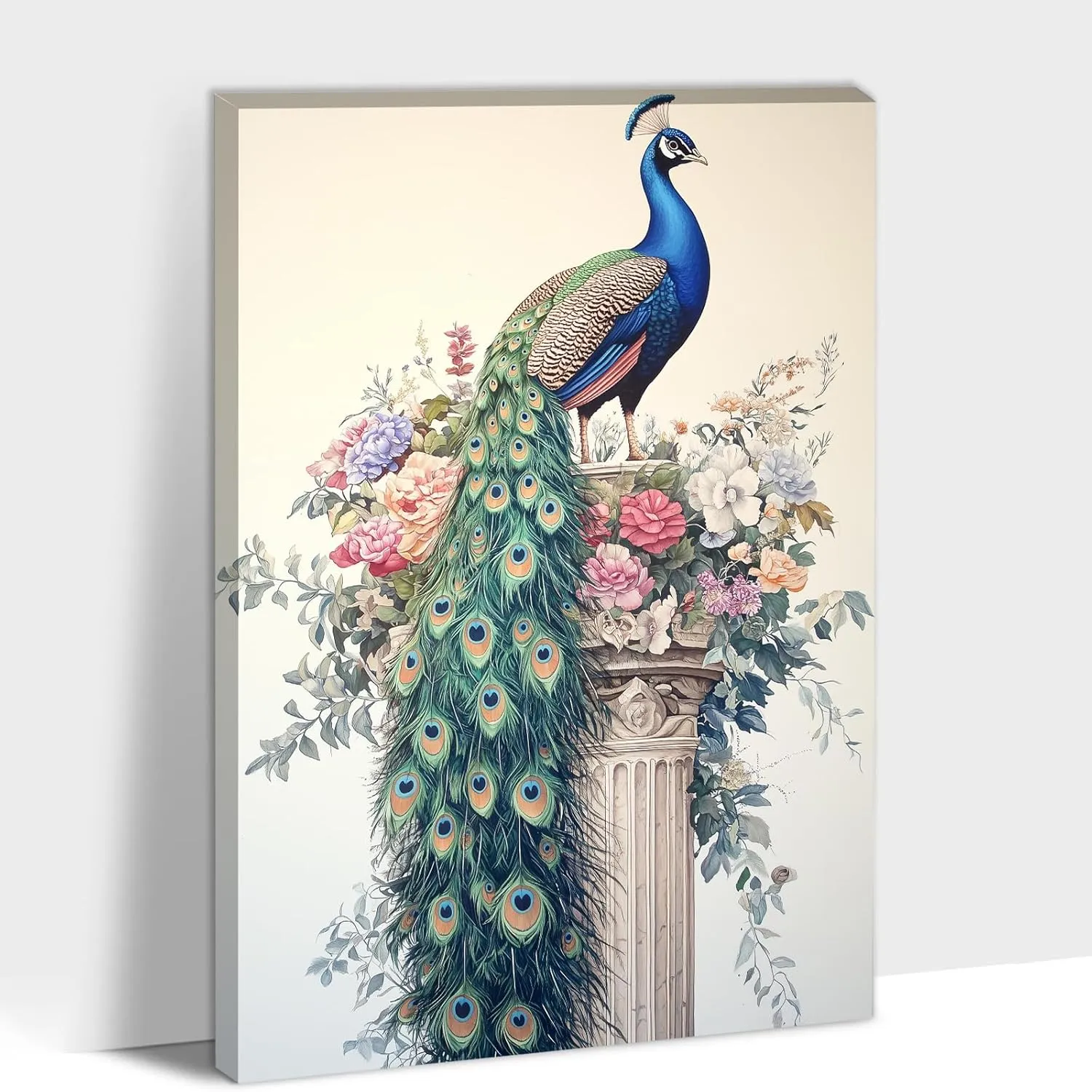 CXVU Peacock Wall Art - Vintage Canvas Paintings for Living Room, Beautiful Framed Pictures Ready to Hang 12''x18''