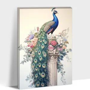 CXVU Peacock Wall Art - Vintage Canvas Paintings for Living Room, Beautiful Framed Pictures Ready to Hang 12''x18''