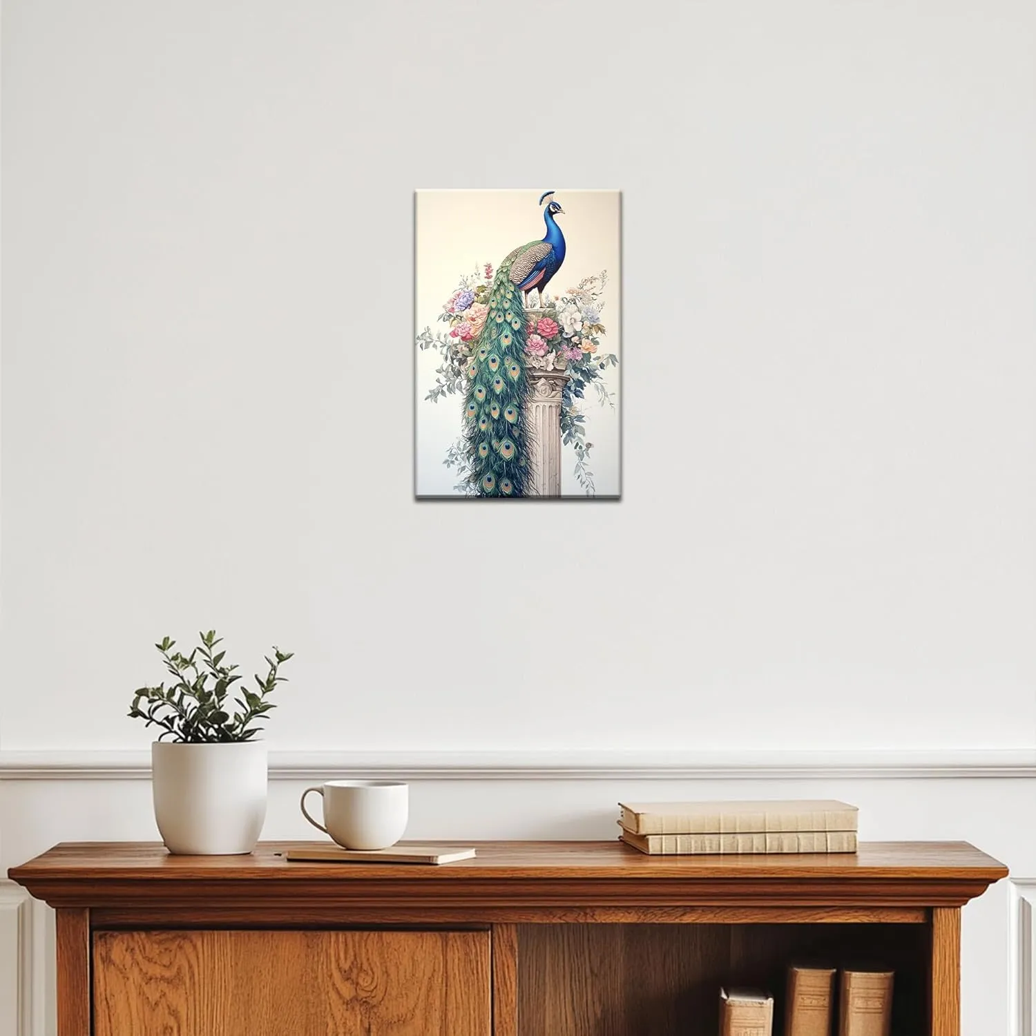 CXVU Peacock Wall Art - Vintage Canvas Paintings for Living Room, Beautiful Framed Pictures Ready to Hang 12''x18''