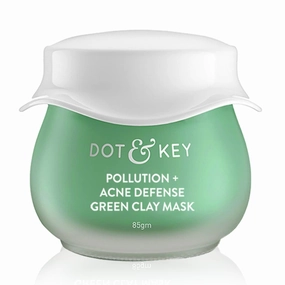 D.ot & K.ey Skin Care Pollution   Acne Defense Green Clay Mask | Clay Mask for Face with Salicylic & Matcha Tea | Reduces Active Acne, Soothes Redness | For Dark Spots, Oily, Acne Prone Skin | 85g