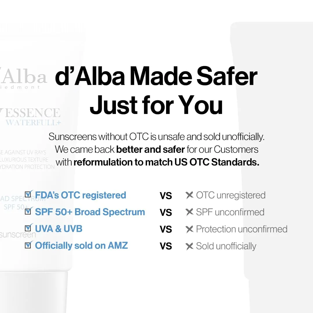d'alba Piedmont Italian White Truffle Waterfull Essence Sunscreen, Vegan Skincare, Lightweight Sunscreen with BROAD SPECTRUM SPF 50 , Glowy, Safe for all Skin Types, Korean Skin Care (1.69 fl. oz)