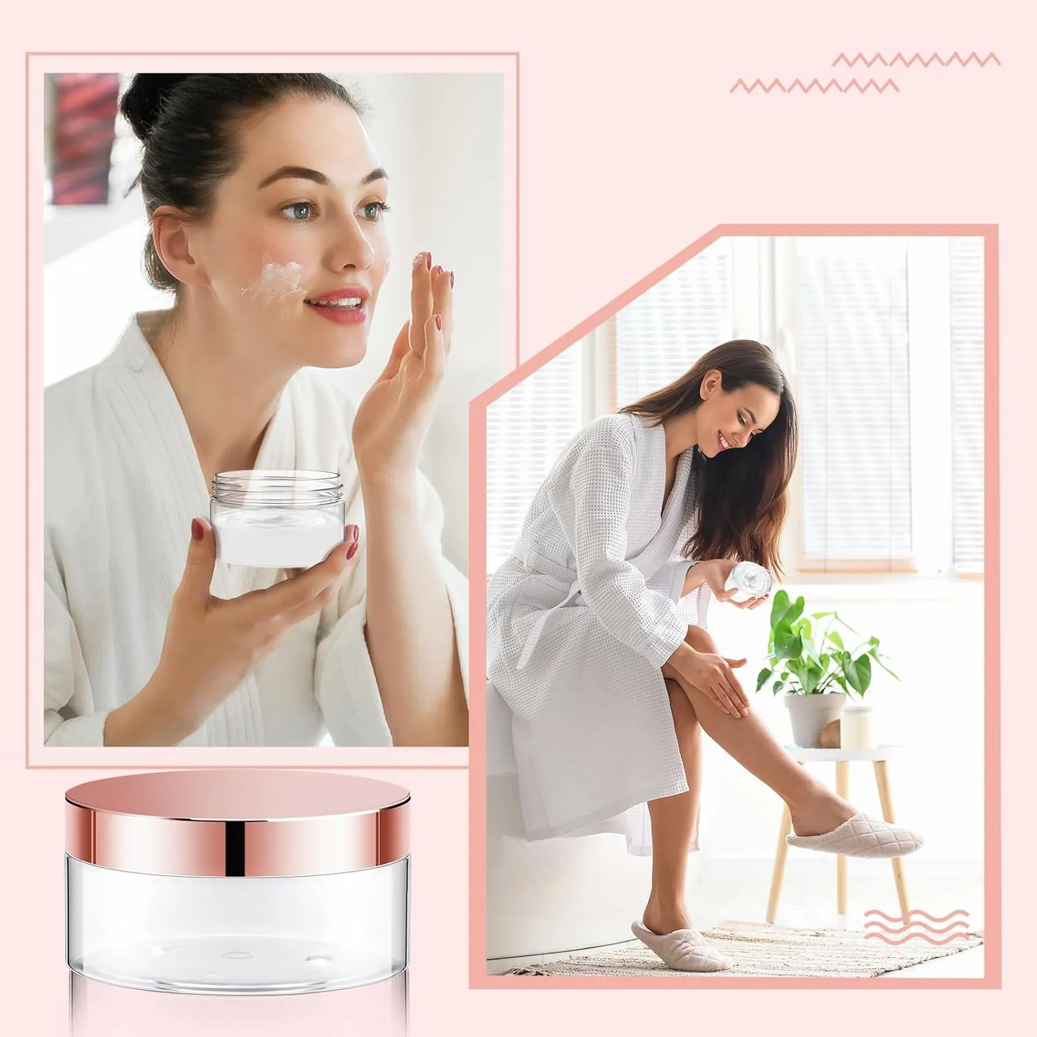 Dandat 24 Pcs 4 oz Plastic Jars with Lid and Label PET Cosmetic Containers Leak Proof Empty Cosmetic Jars Refillable Storage Travel Containers for Lotion Cream Gel Powder(Clear with Rose Gold Lids)